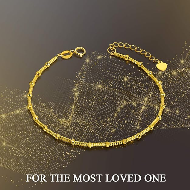 14K Gold Bead Snake Bone Chain Bracelet for Women-5