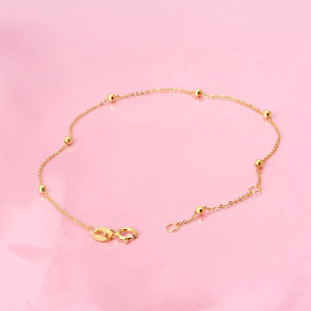18K Gold Bead Station Chain Bracelet-3