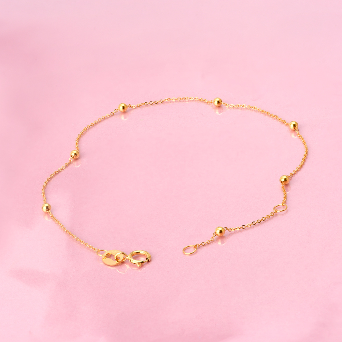 10K Gold Bead Station Chain Bracelet-3