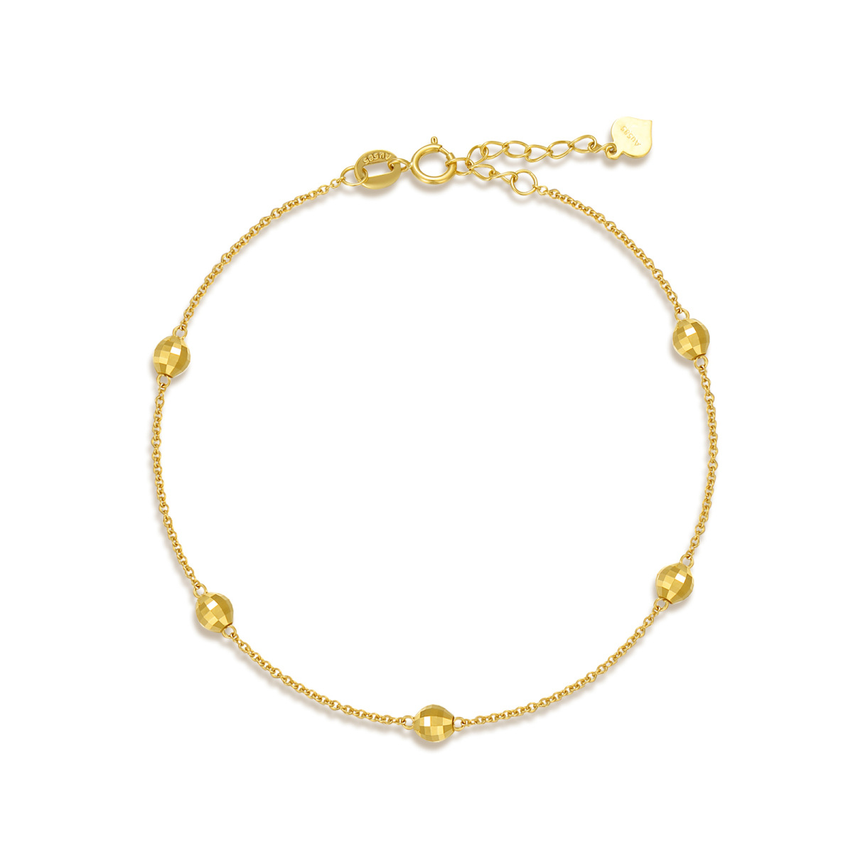 10K Gold Bead Bead Station Chain Bracelet For Women-1