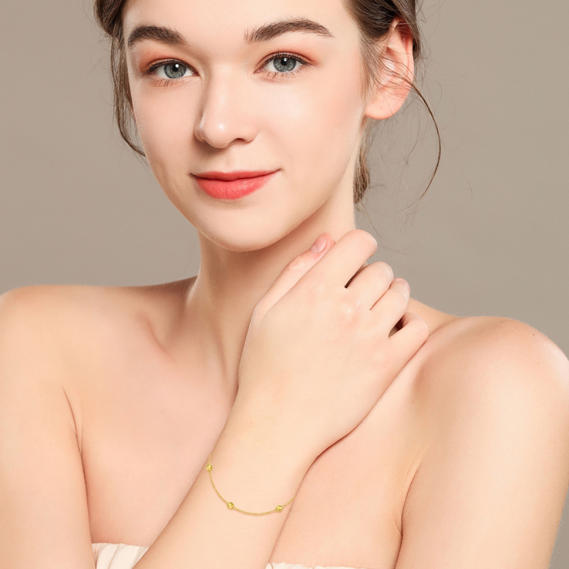 14K Gold Bead Bead Station Chain Bracelet For Women-2