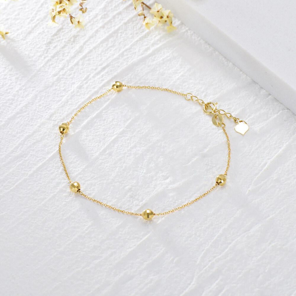 10K Gold Bead Bead Station Chain Bracelet For Women-3