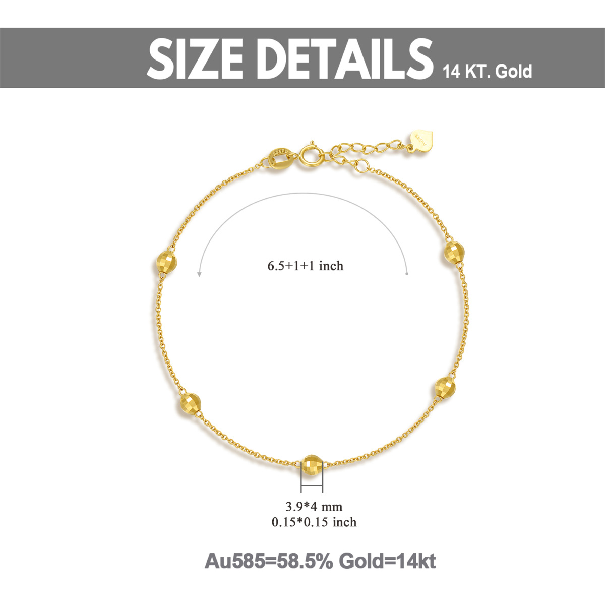 Pulseira de corrente de estação de contas de ouro 14K para mulheres-5