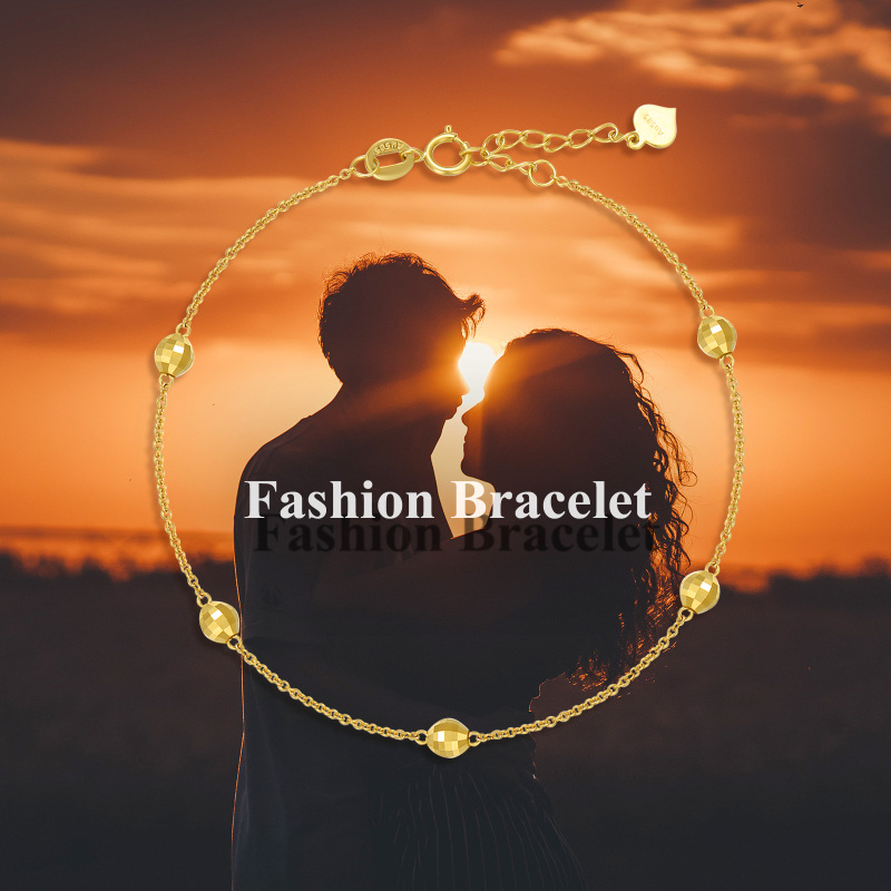 14K Gold Bead Bead Station Chain Bracelet For Women-6