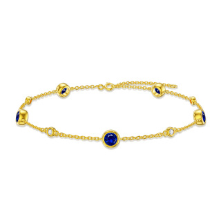 10K Gold Cubic Zirconia Bead Station Chain Bracelet-13