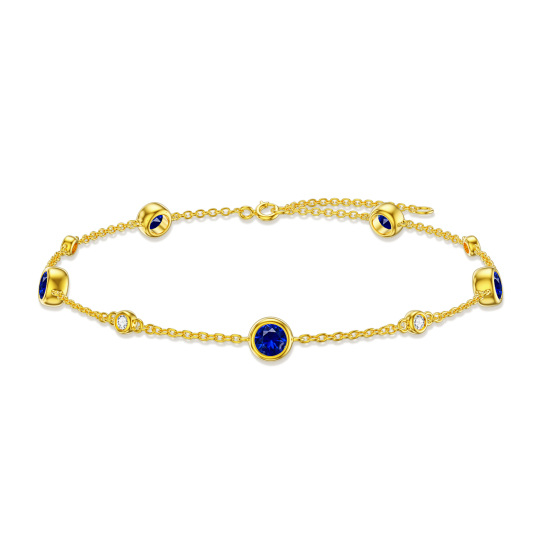 10K Gold Cubic Zirconia Bead Station Chain Bracelet