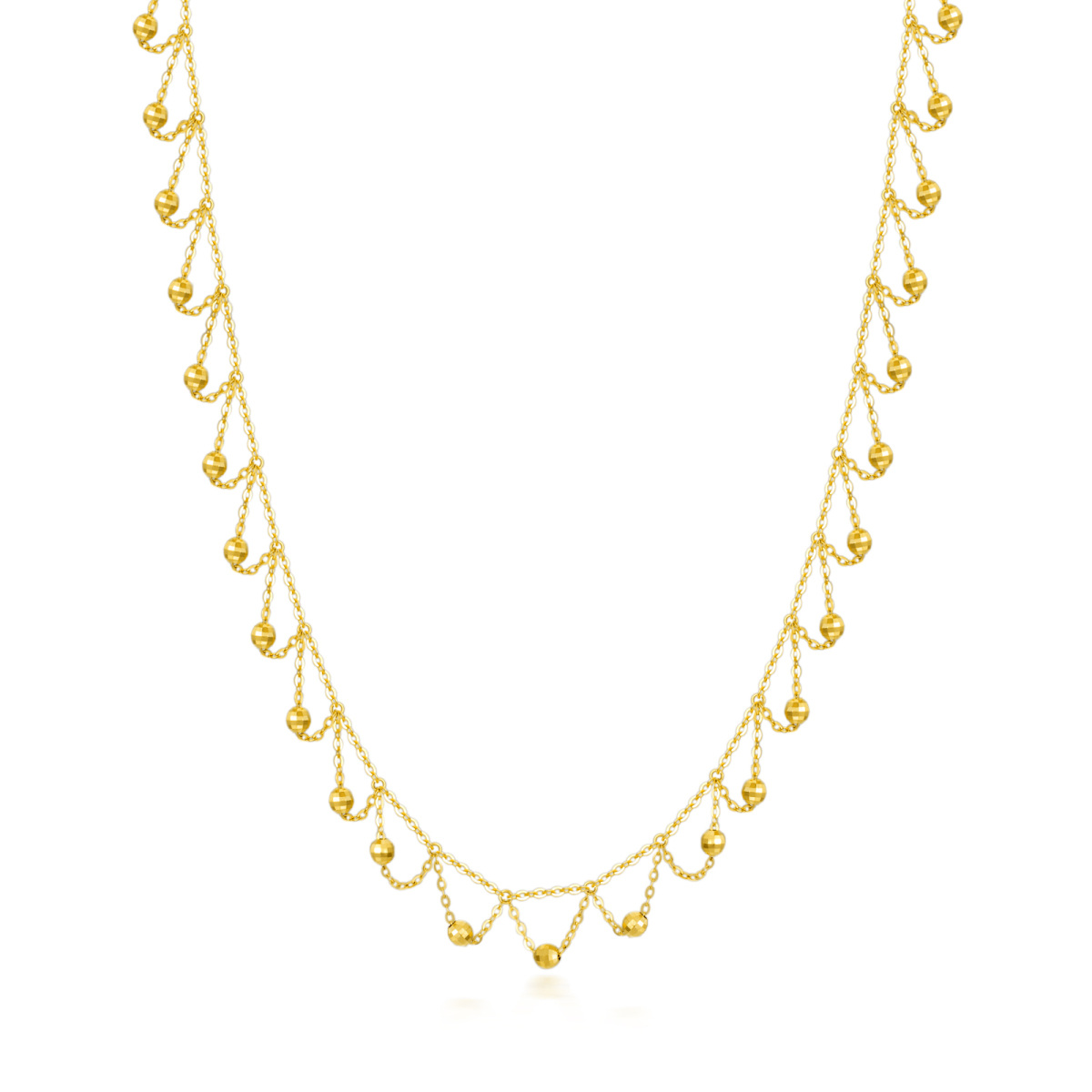 10K Gold Bead Bead Station Chain Necklace For Women-1