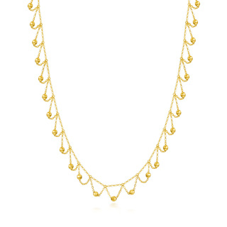 10K Gold Bead Bead Station Chain Necklace For Women-20