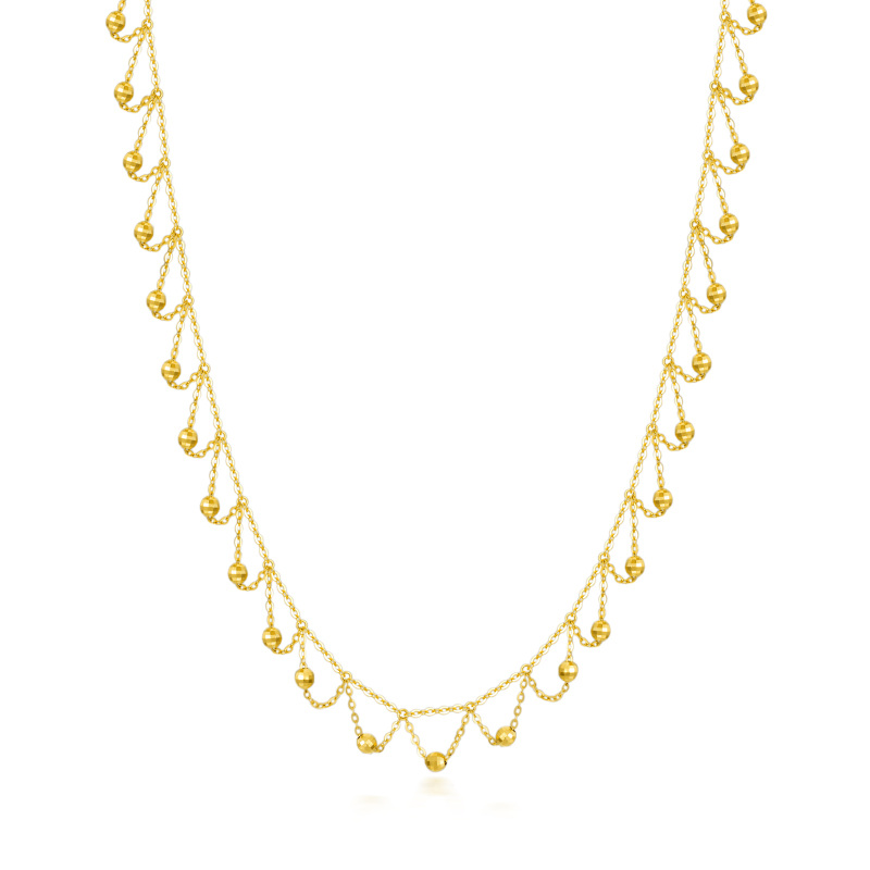 14K Gold Bead Bead Station Chain Necklace For Women