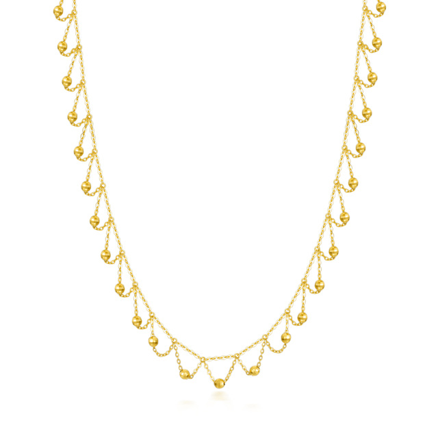 14K Gold Bead Bead Station chain Necklace-1