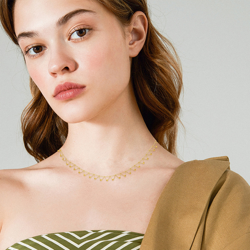 10K White Gold Bead Bead Station Necklace-2