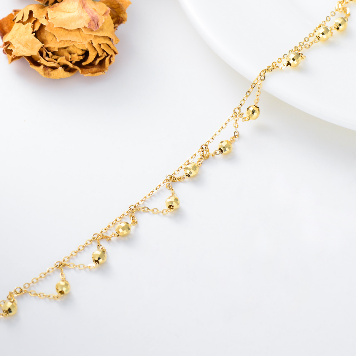 10K Gold Bead Bead Station Chain Necklace For Women-3