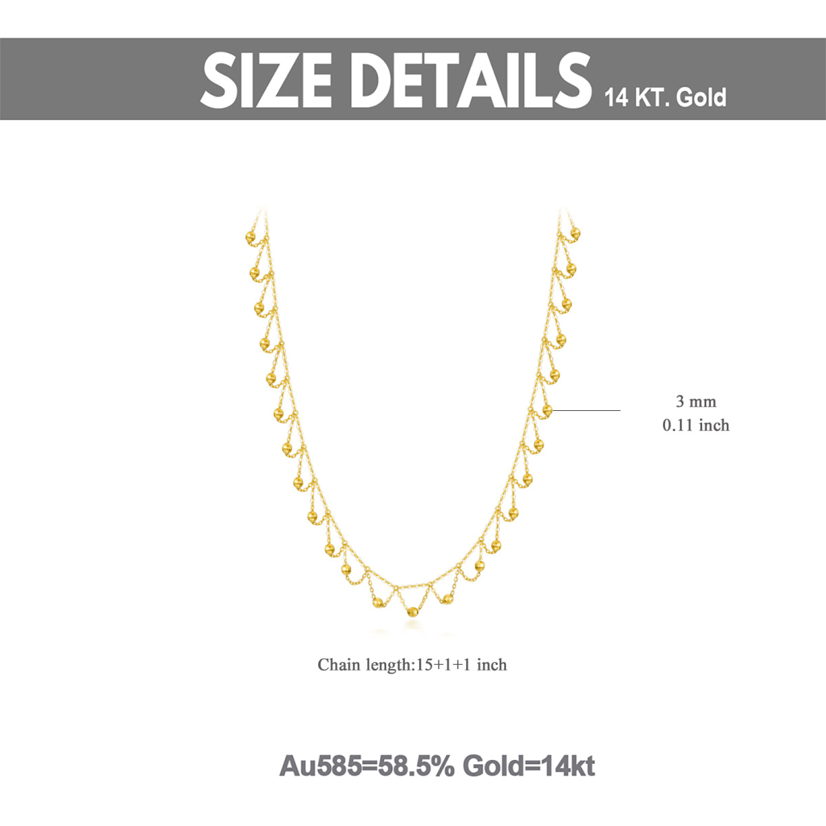 14K Gold Bead Bead Station chain Necklace-4