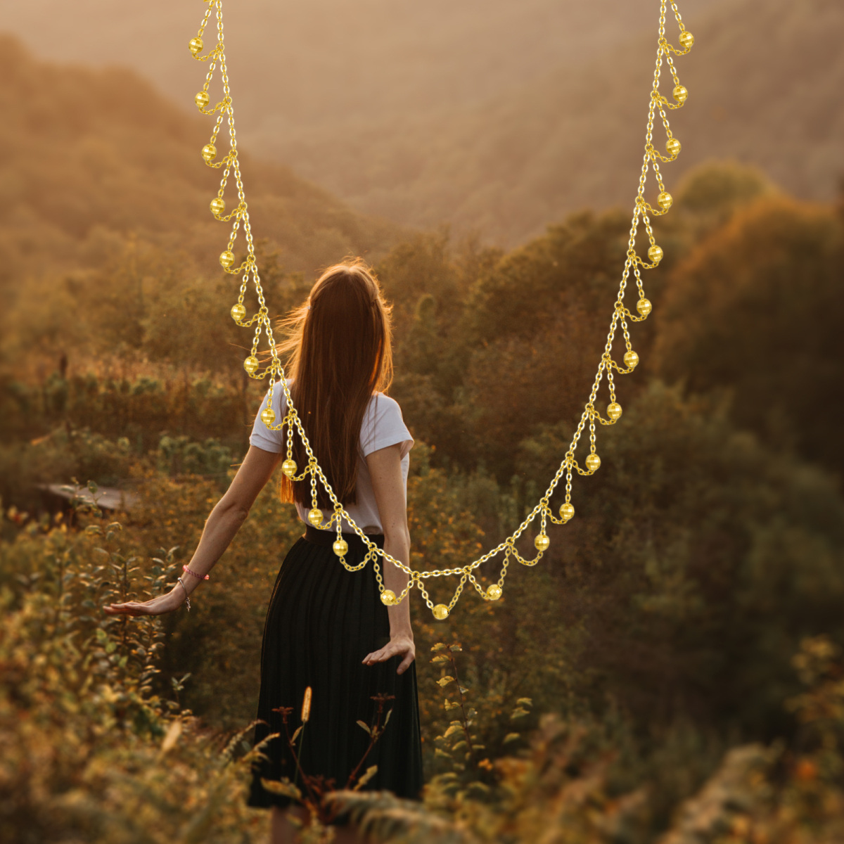 Collier de perles en or 14K avec chaîne à stations-5