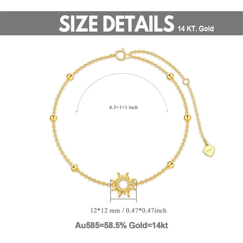 10K Gold Cubic Zirconia Bead & Sun Charm Bracelet-5