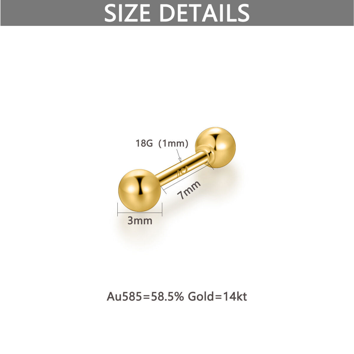 Solid 14K Gold Tong Barbell Ring voor Vrouwen Verjaardag Gifts Sieraden-6