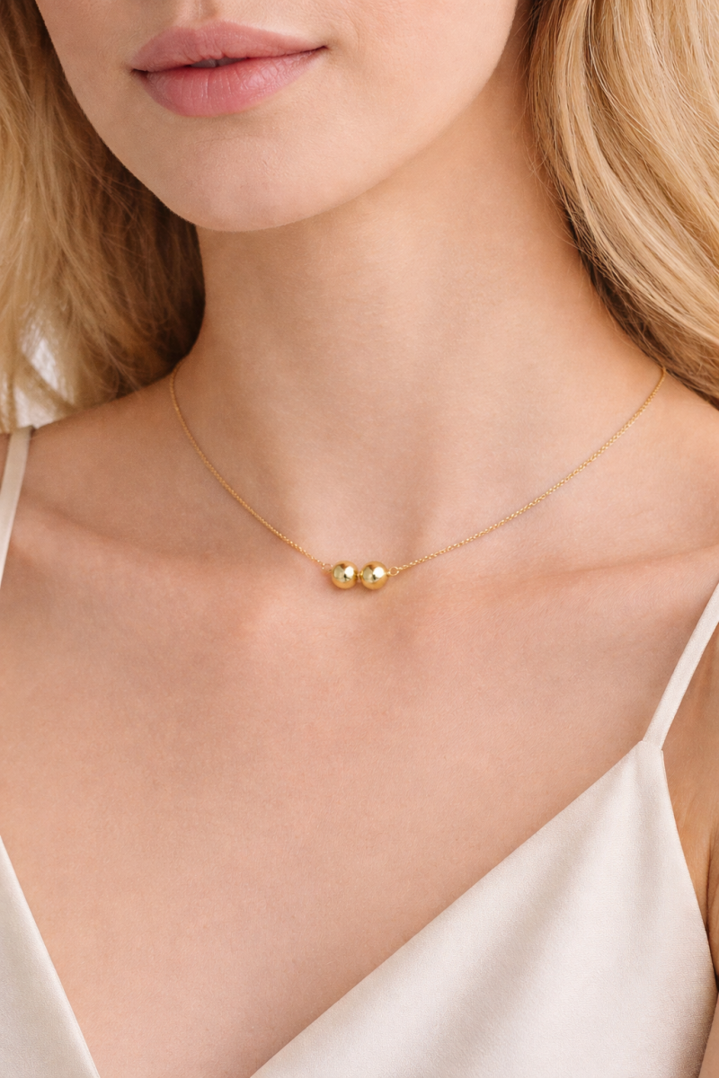 Collar colgante de cuentas de oro de 14 quilates-2