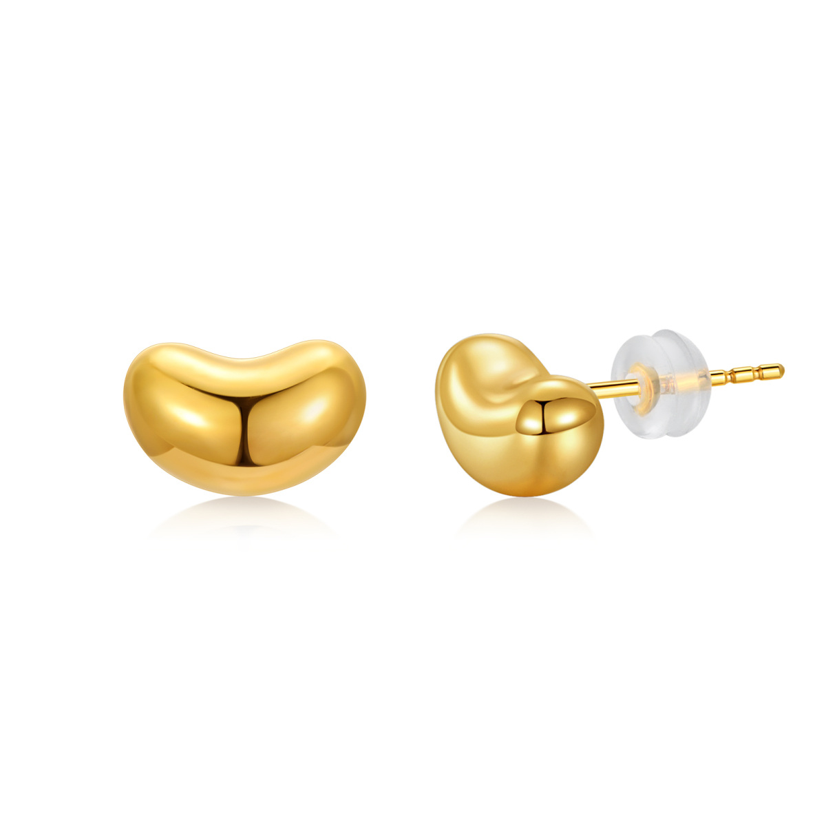 14K Gold Bean Stud Earrings-1