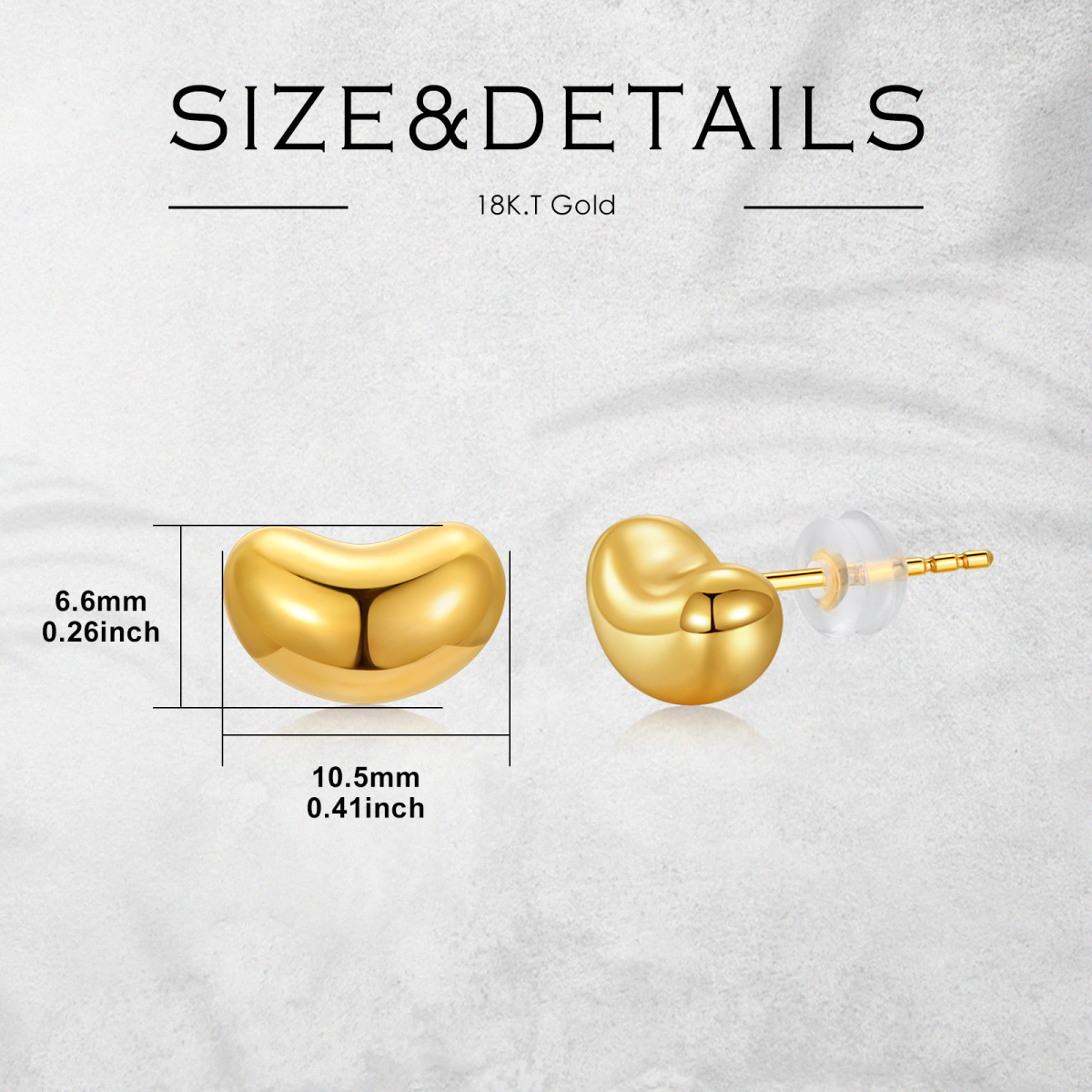 14K Gold Bean Stud Earrings-5