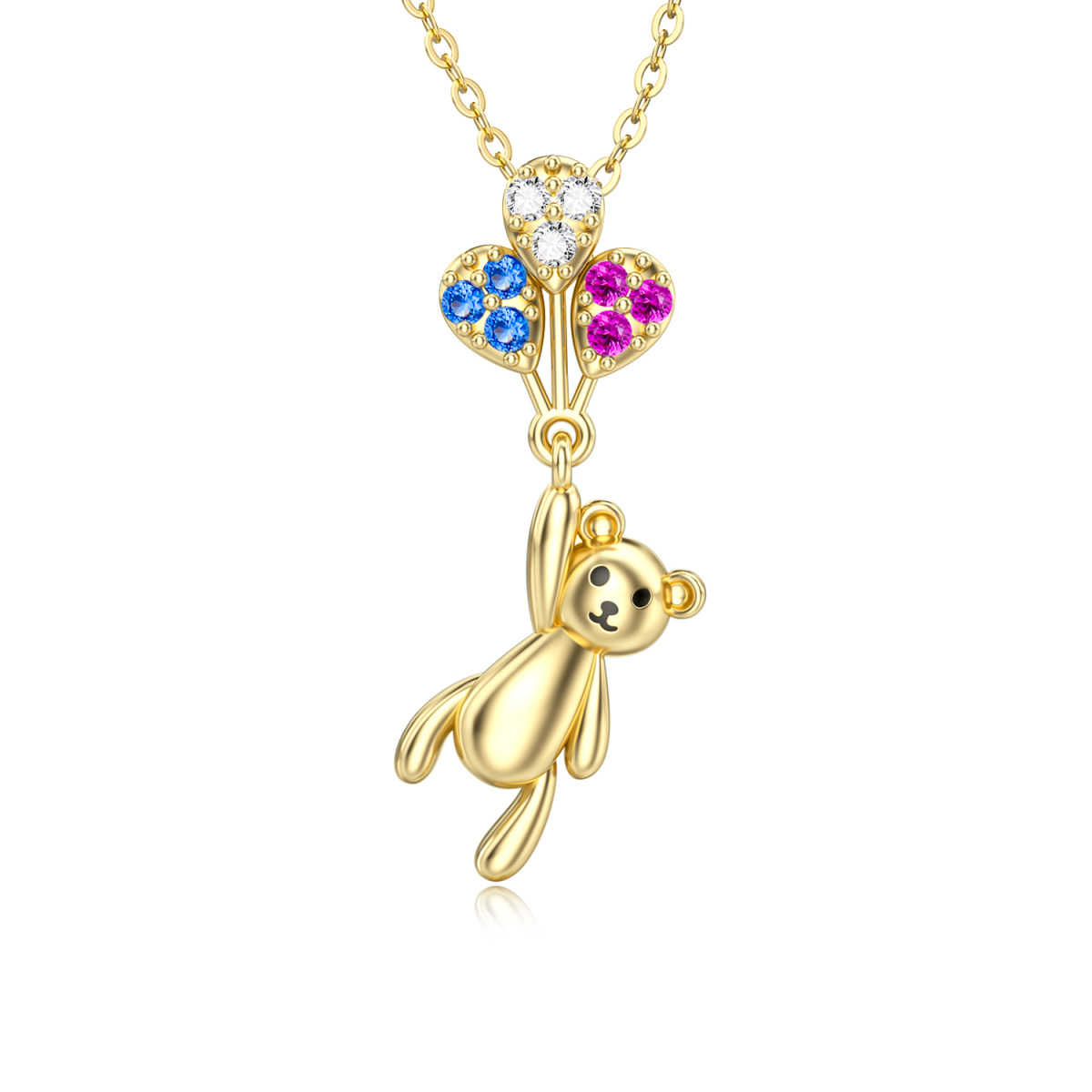 10K Gold Cubic Zirconia Bear & Balloon Pendant Necklace-1