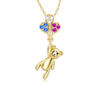 10K Gold Cubic Zirconia Bear & Balloon Pendant Necklace-58