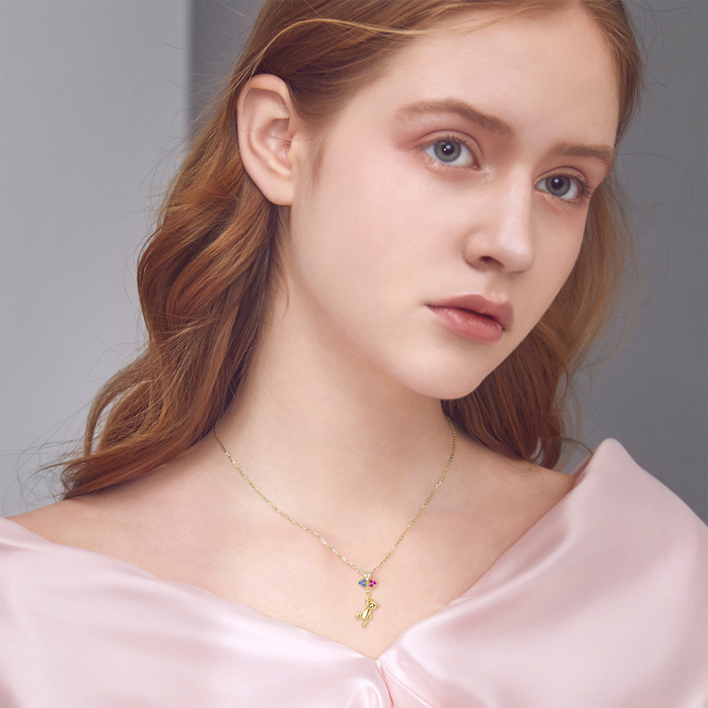 Collier pendentif ours et ballon en or 10K à zircon cubique-2