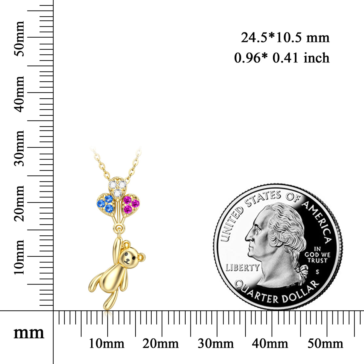 10K Gold Cubic Zirconia Bear & Balloon Pendant Necklace-6