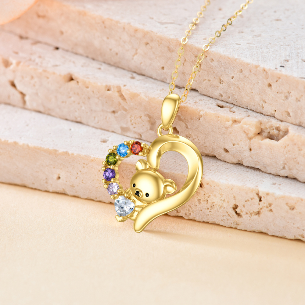10K Gold Cubic Zirconia Bear & Heart Pendant Necklace-3
