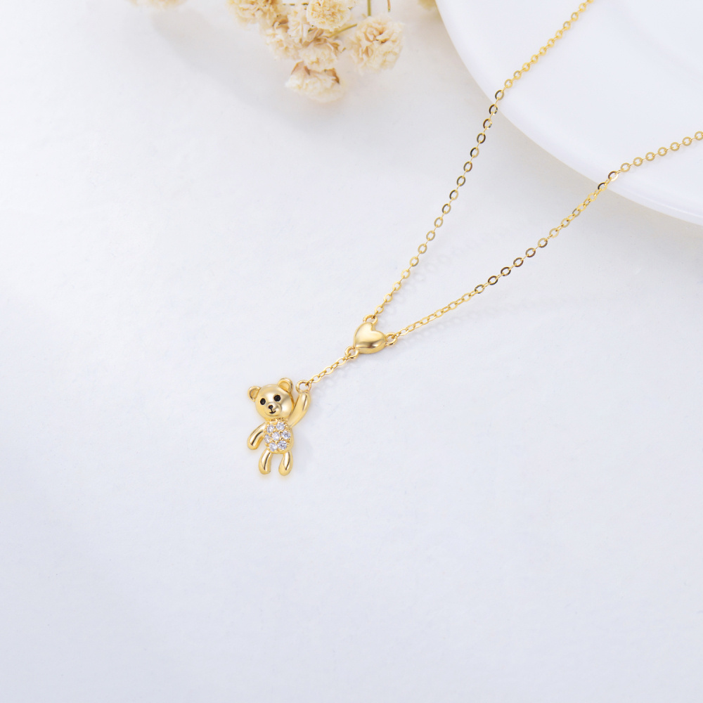 10K Gold Cubic Zirkonia Bär & Herz Anhänger Halskette-3