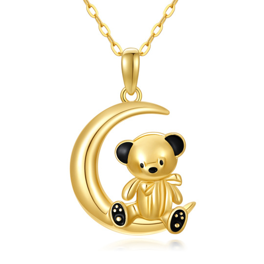 Colar com pingente de urso e lua em ouro 14K