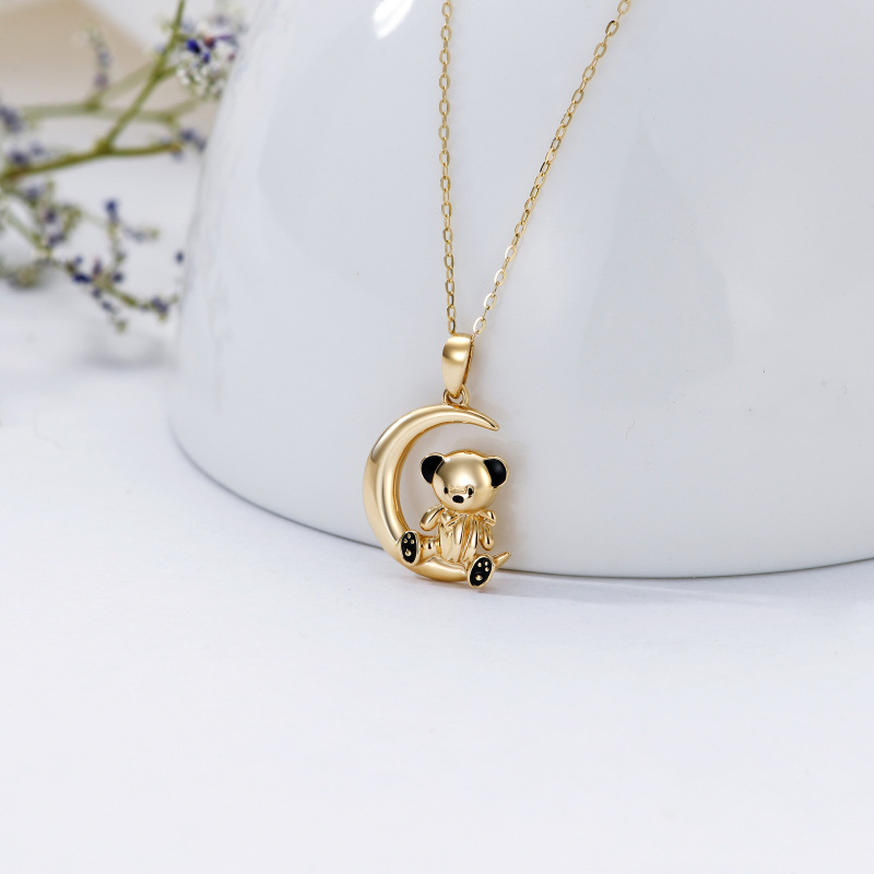 10K Gold Bear & Moon Pendant Necklace-3