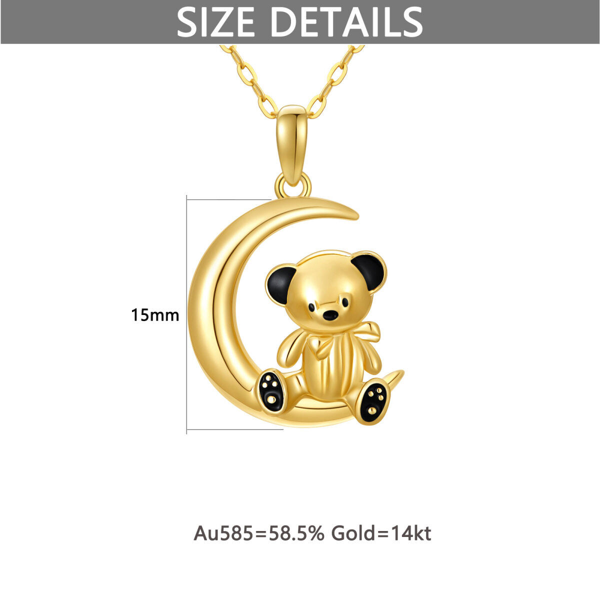 14K Gold Bear & Moon Pendant Necklace-5