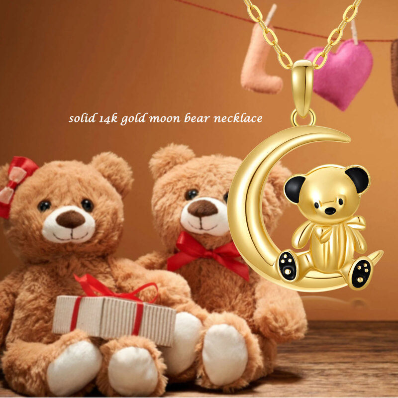 10K Gold Bear & Moon Pendant Necklace-6