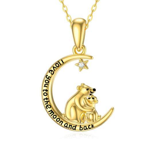 Collana con ciondolo a forma di orso con zirconia cubica in oro 14K