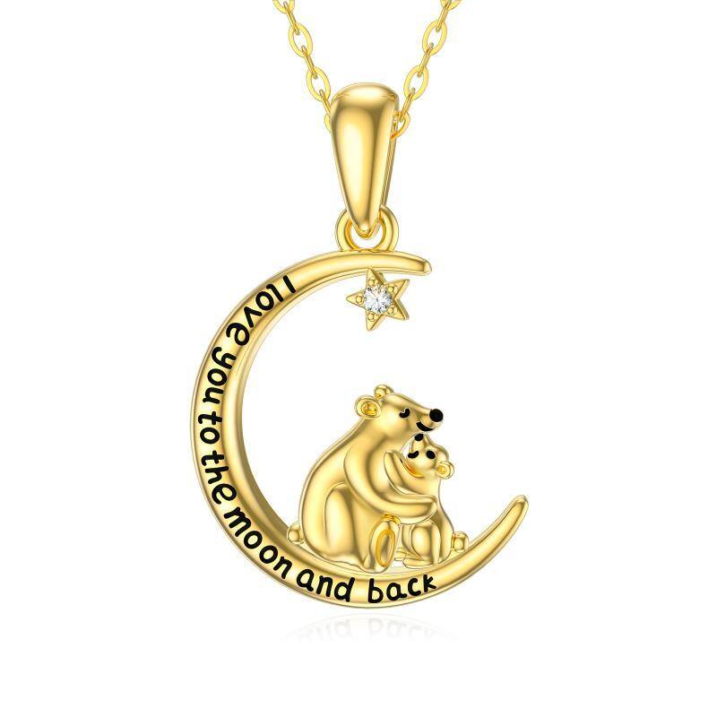 14K Gold Cubic Zirconia Bear Pendant Necklace-1