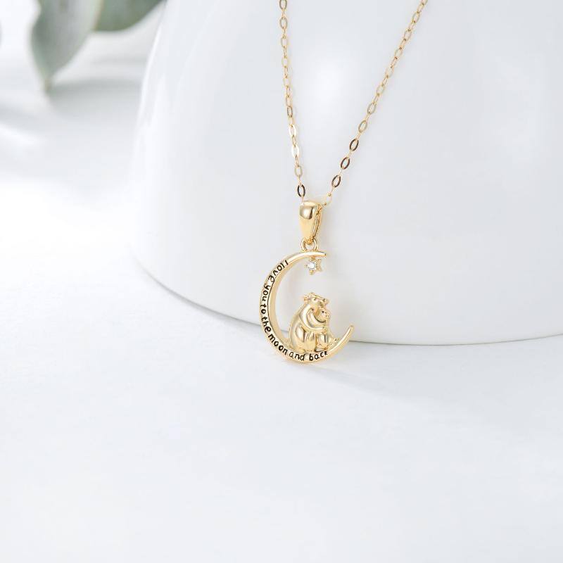 14K Gold Cubic Zirconia Bear Pendant Necklace-3
