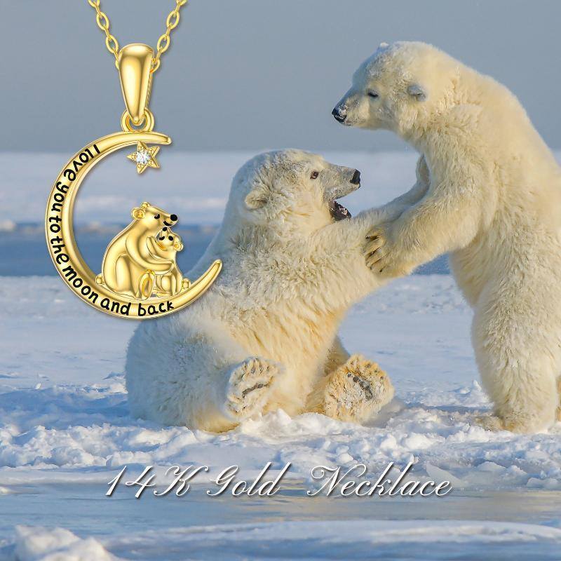 14K Gold Cubic Zirconia Bear Pendant Necklace-4
