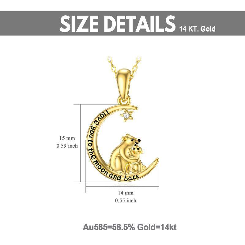 14K Gold Cubic Zirkonia Bär Anhänger Halskette-5