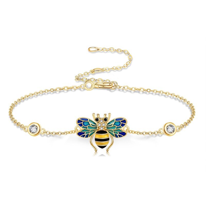 Pulseira com pingente de abelha e zircônia cúbica de ouro 10K-7