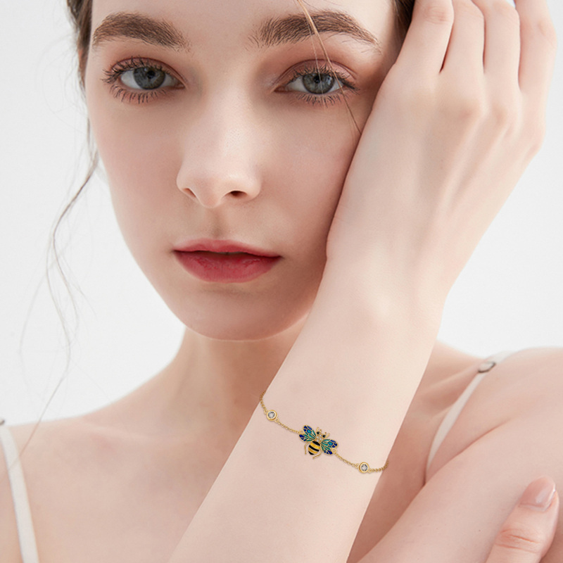 Bracciale con ciondolo ape in zirconia cubica in oro 10K-2