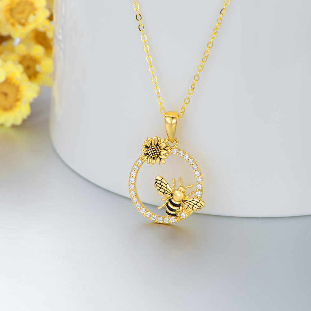 Collar de oro de 14 quilates con circonita cúbica, abeja y margarita-3
