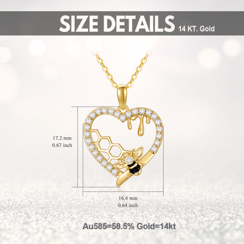 10K gouden ketting met kubieke zirkonia en honingraatvormige bijenharthanger voor vrouwen-6