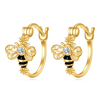 14K Gold Cubic Zirconia Bee Hoop Earrings-3