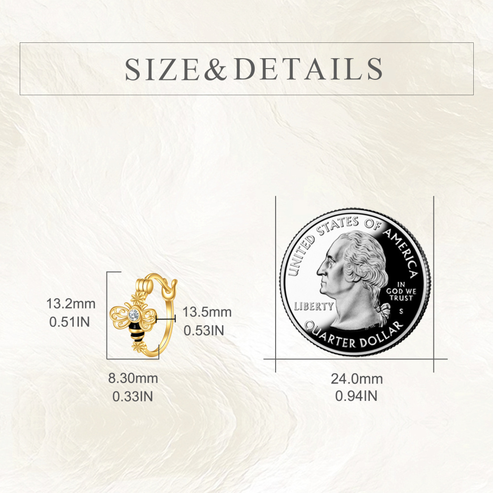 10K Gold Cubic Zirconia Bee Hoop Earrings-5