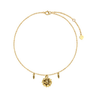 10K Yellow Gold Bee With Leaves Sunflower Single Layer Anklet For Women-34