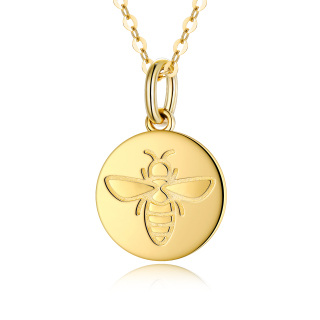 10K Gold Bee & Round Pendant Necklace-52