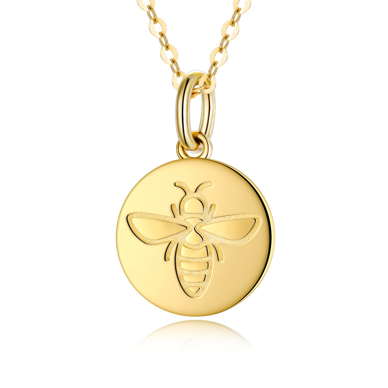 10K Gold Bee & Round Pendant Necklace-17