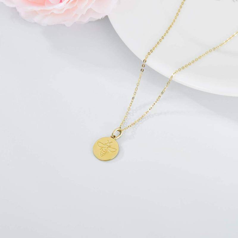 10K Gold Bee & Round Pendant Necklace-3