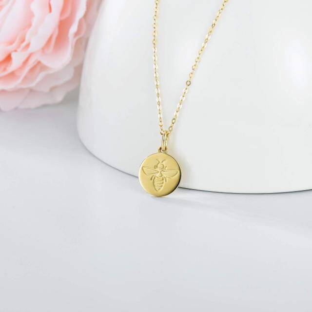 14K Gold Bee & Round Pendant Necklace-4