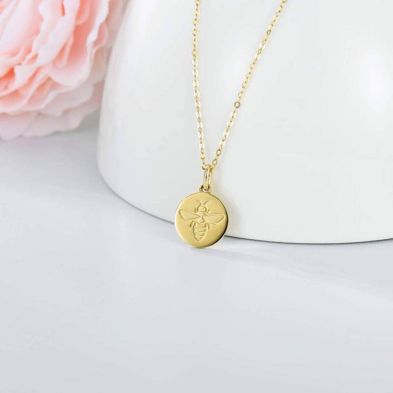 10K Gold Bee & Round Pendant Necklace-4